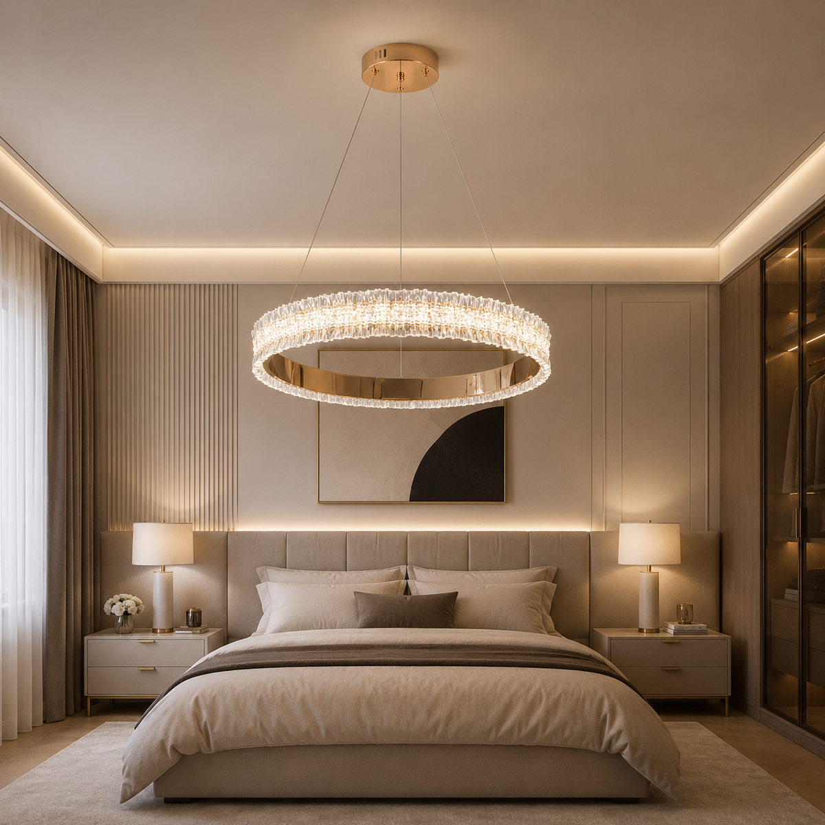 Pendul LED 50cm 70W Stace 3 Tipuri de Lumini Auriu