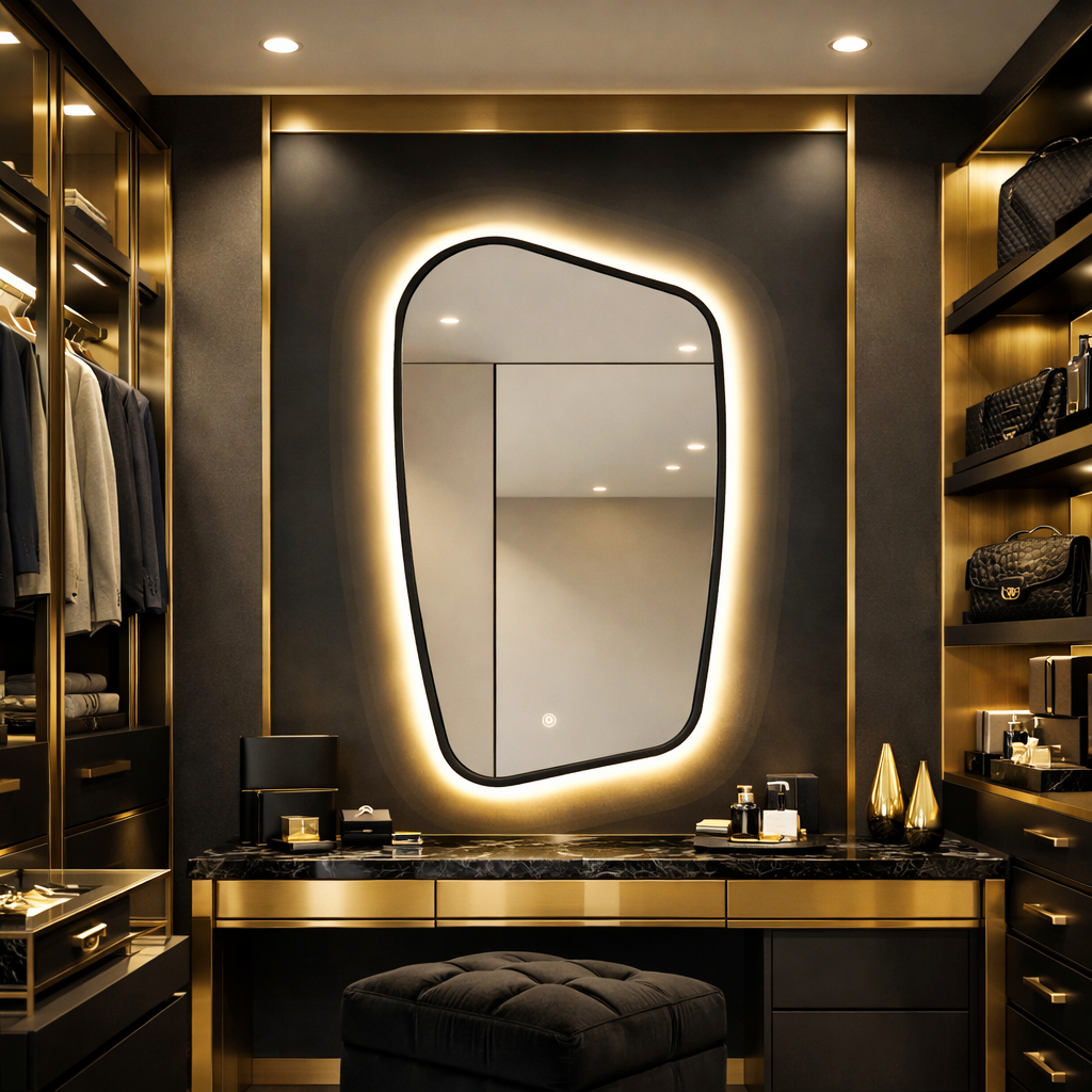 Oglinda LED Rama Neagra 70x110cm Touch 3 Culori Luminoase – Sticla Premium 5 mm