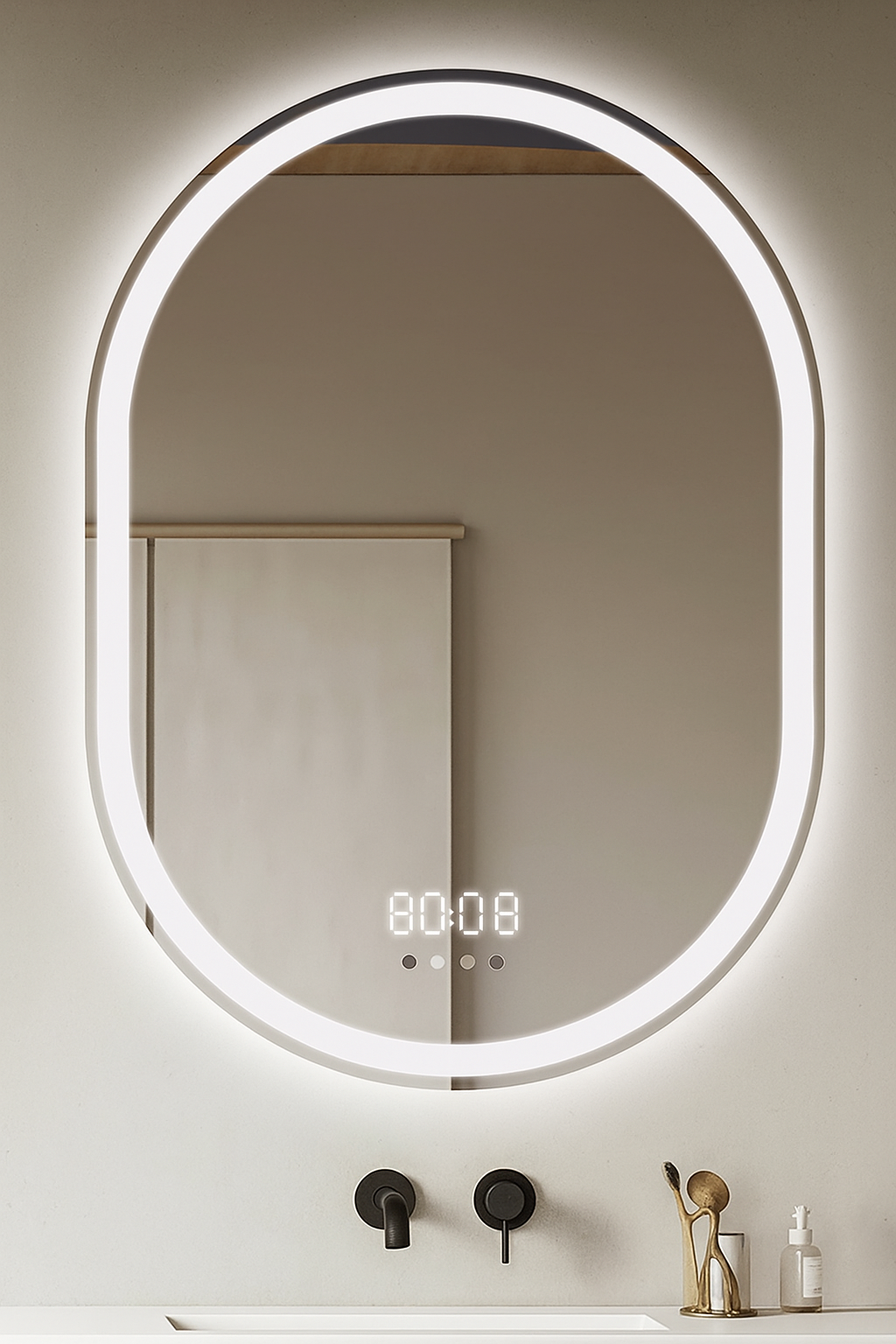 Oglinda LED Smart 60x80cm Senzor Miscare Dezaburire 3 Culori Luminoase Afisaj Ceas & Temperatura – Sticla Premium 5 mm