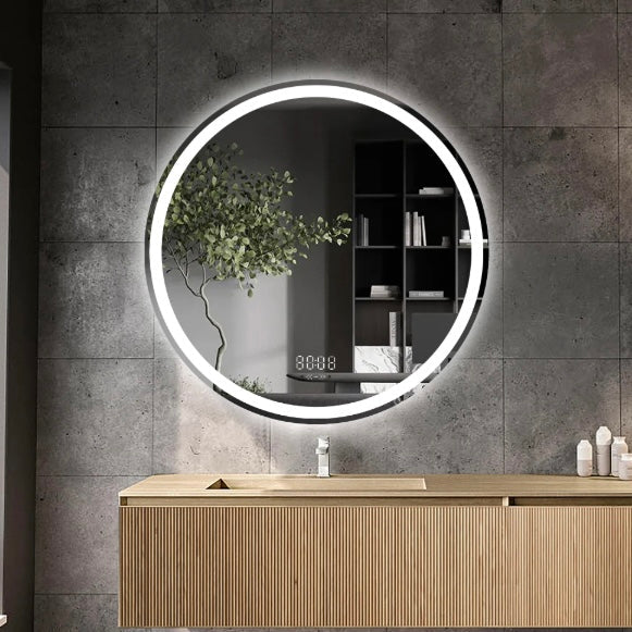 Oglinda baie LED 90x70cm Rama Neagra 3 Tipuri de Lumini Buton Touch Dezaburire Intensitate Reglabila