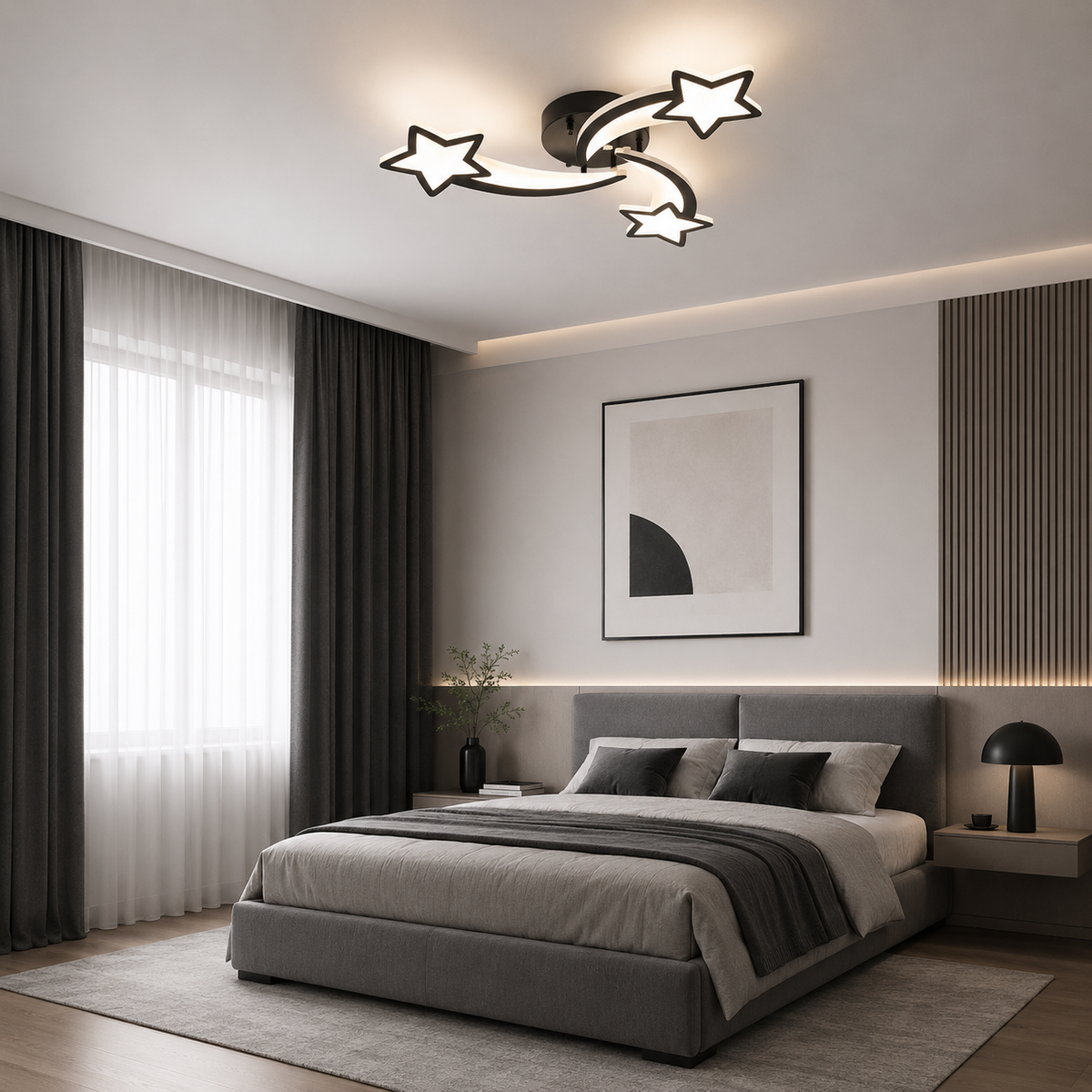 Lustra LED 60W 3 Stele cu Telecomanda Negru