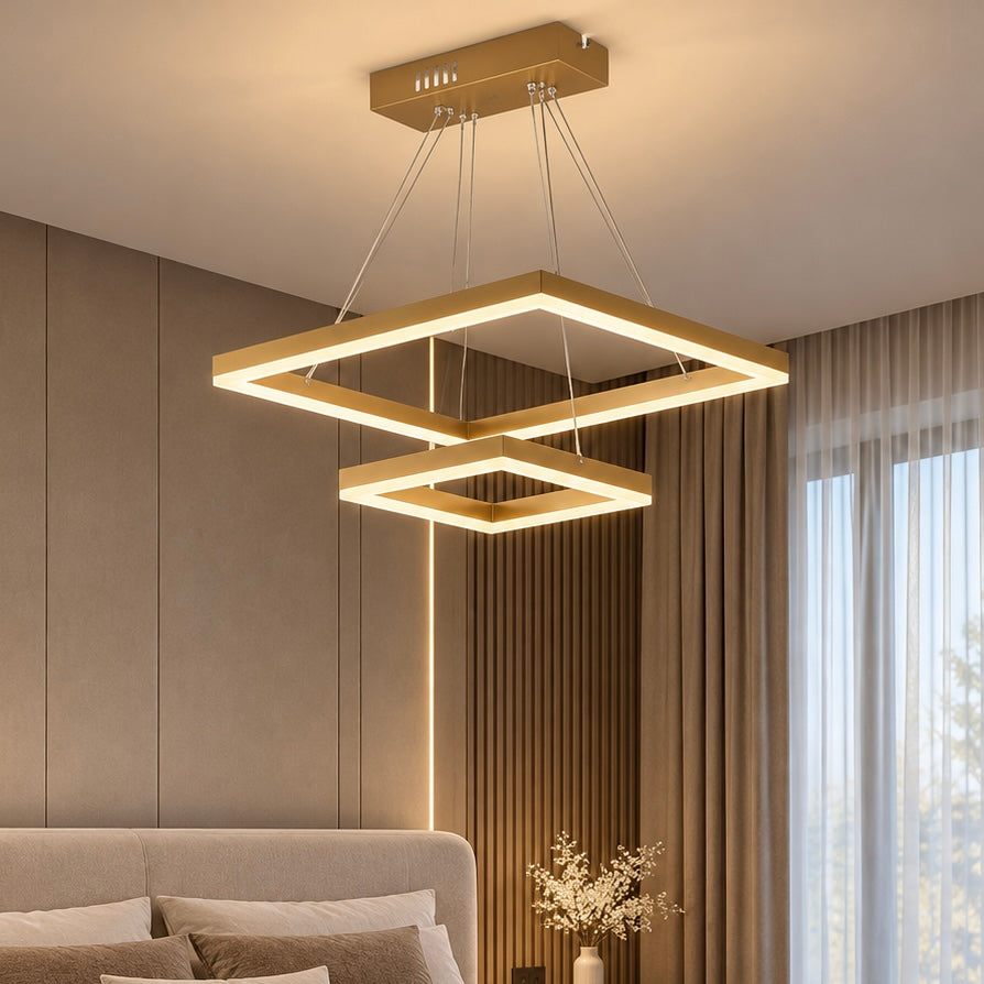 Lustra LED Aurie Patrate cu Telecomanda 3 Lumini