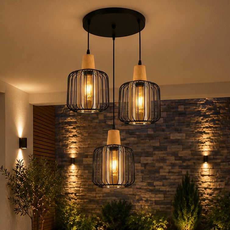 Pendul Rustic 30cm 3xE27 Metal+Lemn