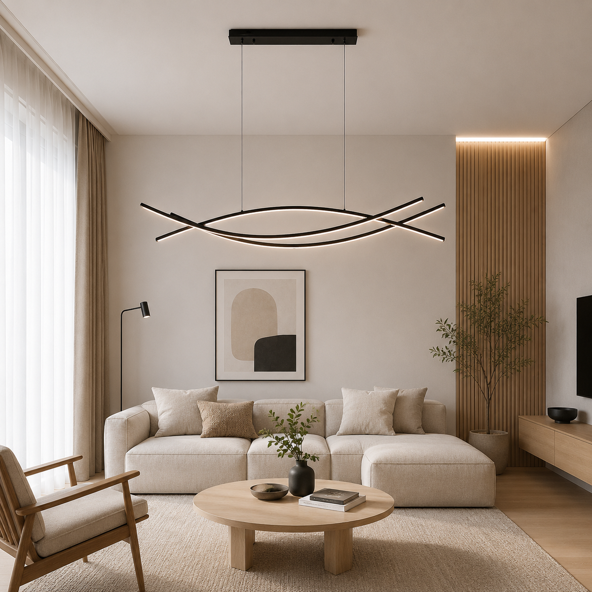 Pendul LED 120cm cu Telecomanda 3 Tipuri de Lumini Negru