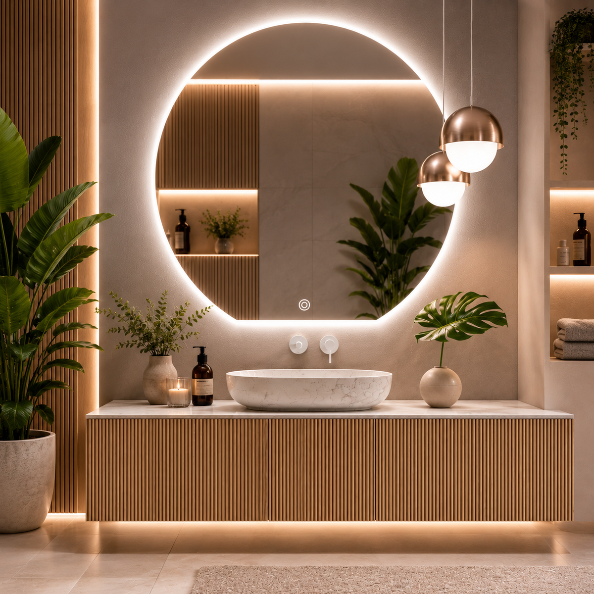 Oglinda LED Premium 80x75cm Touch, 3 Culori Luminoase