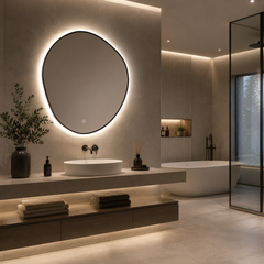 Oglinda LED Premium 70x90cm Touch, 3 Culori Luminoase, Rama Neagra