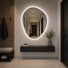 Oglinda LED Premium 70x90cm Touch, 3 Culori Luminoase, Rama Neagra