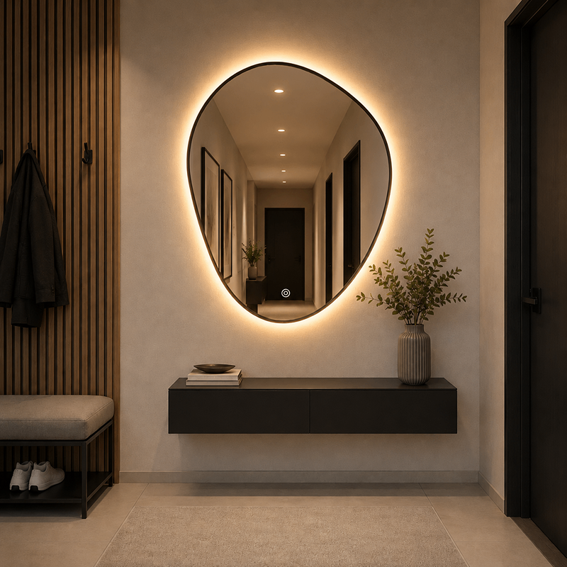 Oglinda LED Premium 70x90cm Touch, 3 Culori Luminoase, Rama Neagra