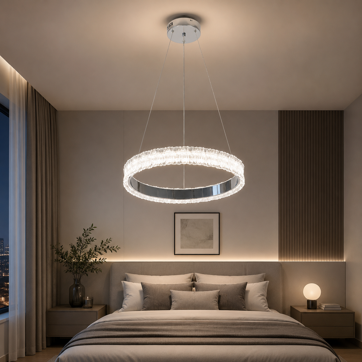 Pendul LED 50cm 70W Stace 3 Tipuri de Lumini Argintiu