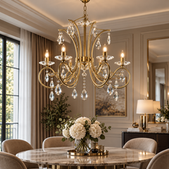 Candelabru Clasic Auriu cu Cristale 8 Brate