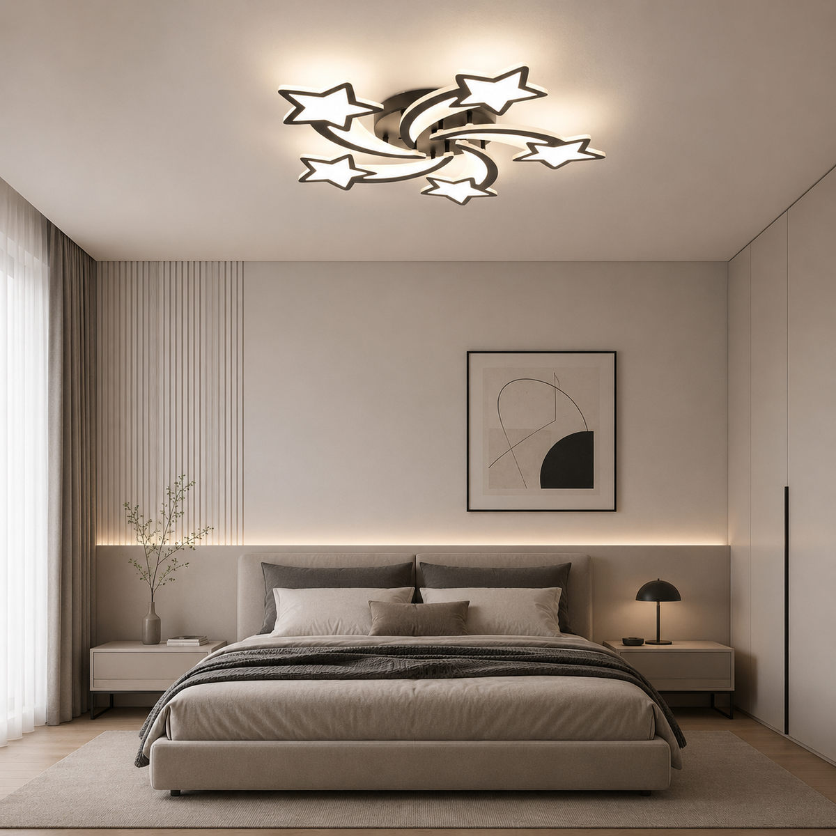 Lustra LED 100W 5 Stele cu Telecomanda Negru