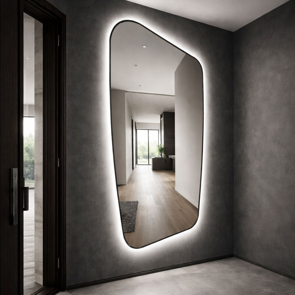 Oglinda LED Rama Neagra 70x110cm Touch 3 Culori Luminoase – Sticla Premium 5 mm