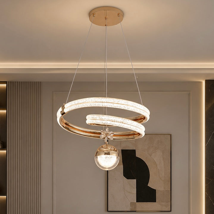 Pendul LED 48cm 107W Stace 3 Tipuri de Lumini Auriu