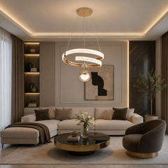 Pendul LED 48cm 107W Stace 3 Tipuri de Lumini Auriu