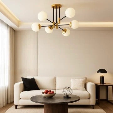 Lustra Globuri Albe 6xE27 50cm Auriu + Negru