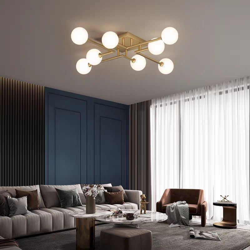 Lustra cu globuri albe 8XE27 78cm Auriu