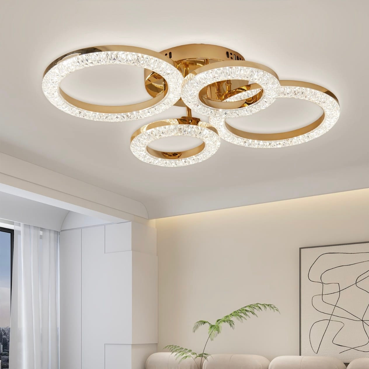 Lustra LED 85W cu Telecomanda Iris 3 Tipuri de Lumini Auriu