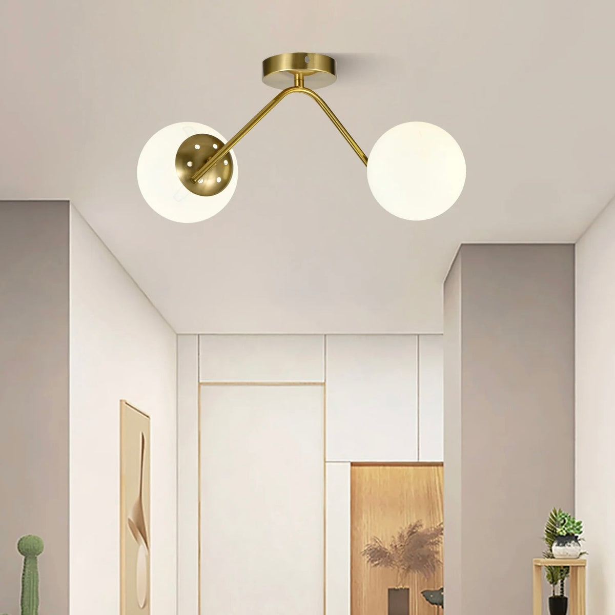 Lustra Globuri Albe 2xE27 45cm Auriu