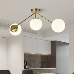 Lustra Globuri Albe 3xE27 65cm Auriu