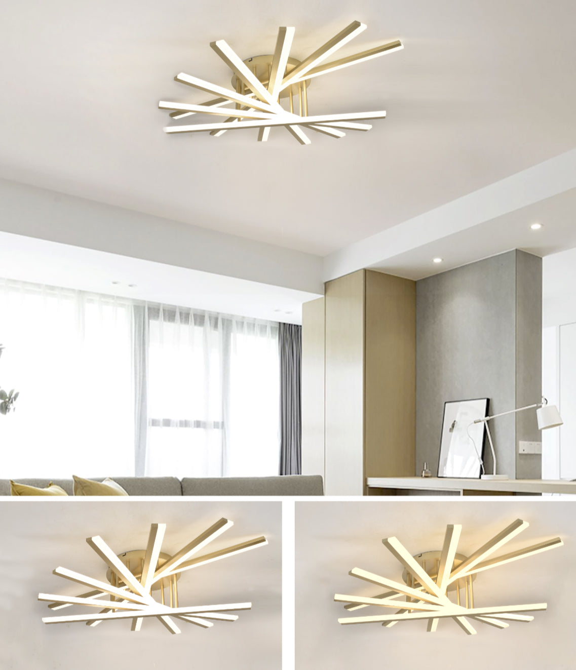 Lustra LED 125W cu Telecomanda Zang 3 Tipuri de Lumini Auriu