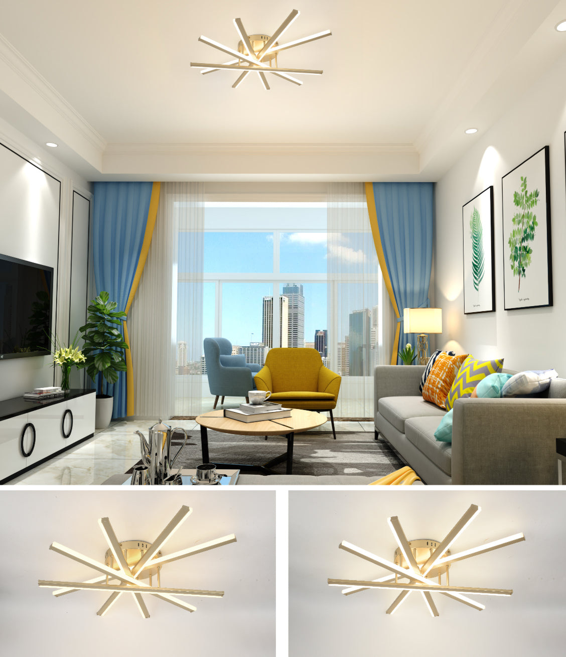 Lustra LED 95W cu Telecomanda Zang 3 Tipuri de Lumini Auriu