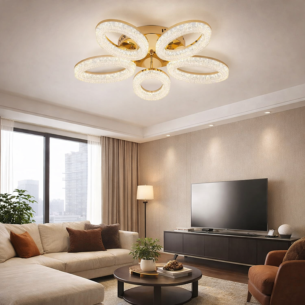 Lustra LED Scarlet 120W cu Telecomanda 3 Tipuri de Lumini Auriu
