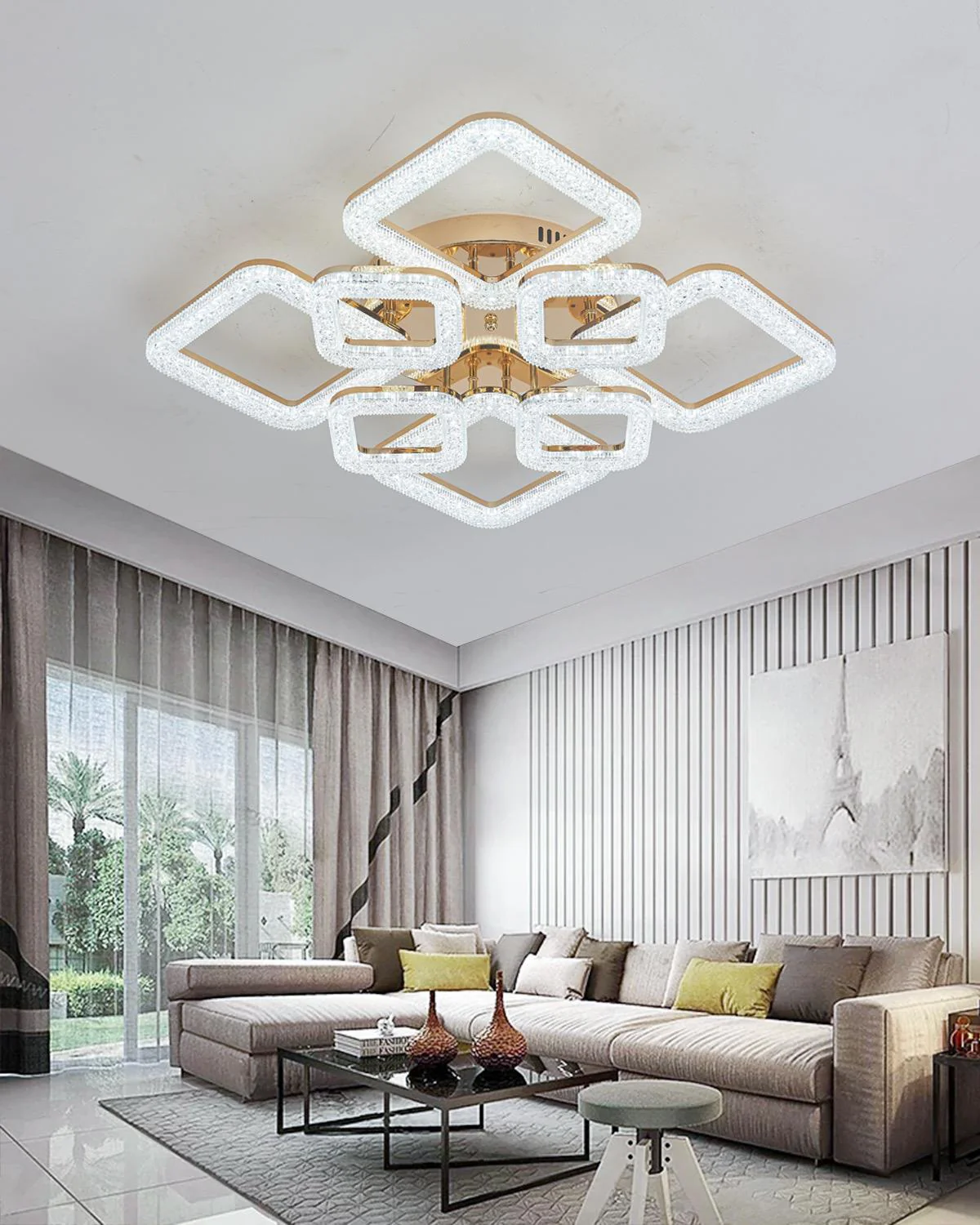 Lustra LED 192W cu Telecomanda Elsabe 3 Tipuri de Lumini Auriu