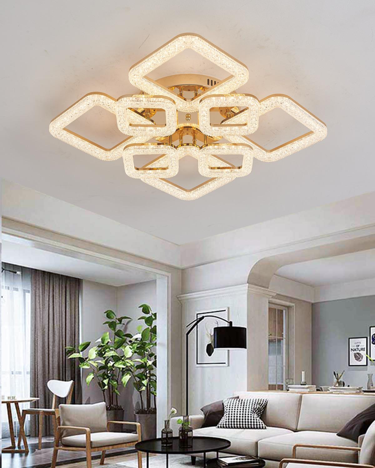Lustra LED 192W cu Telecomanda Elsabe 3 Tipuri de Lumini Auriu