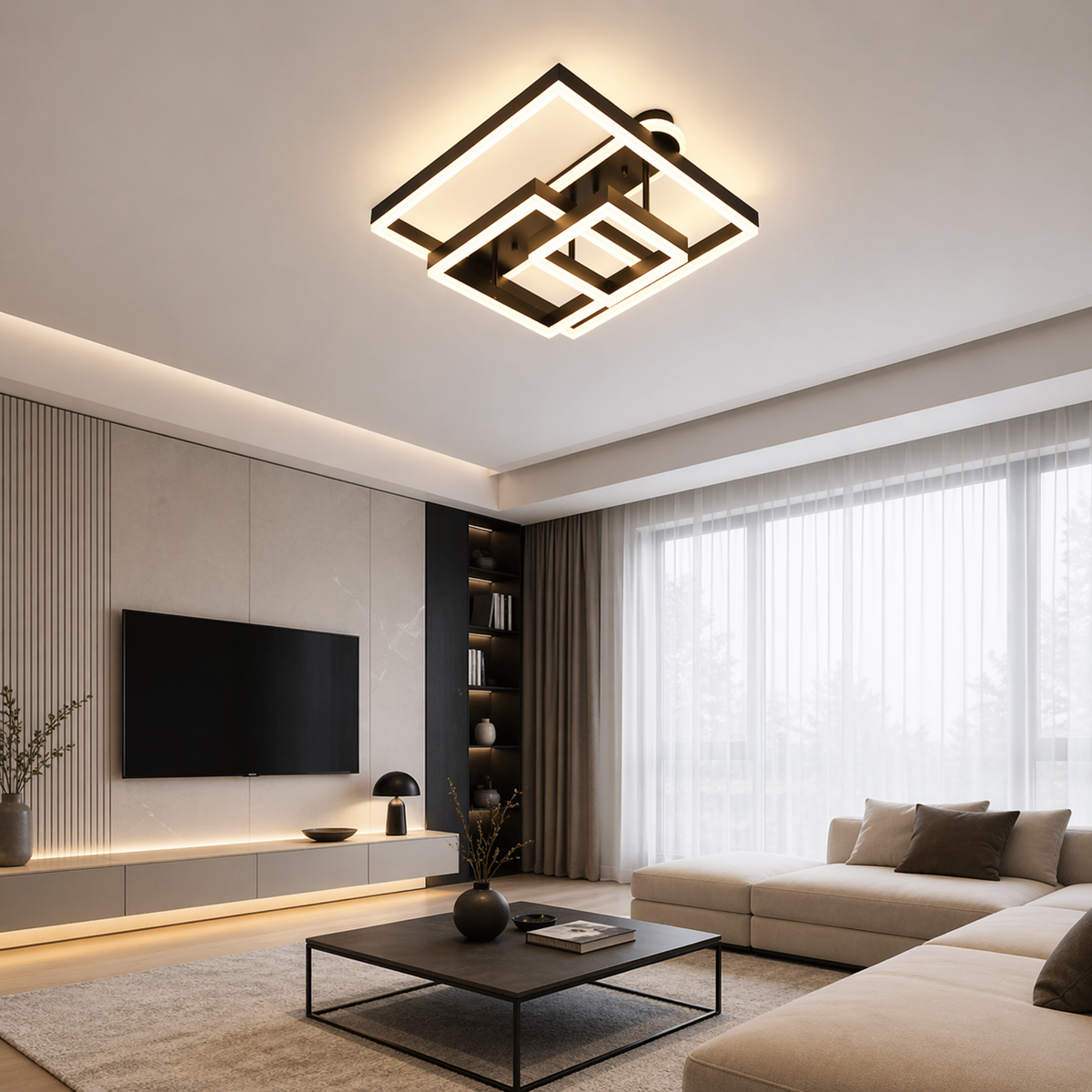 Lustra LED cu Telecomanda Azele 3 Tipuri de Lumini 240W Negru
