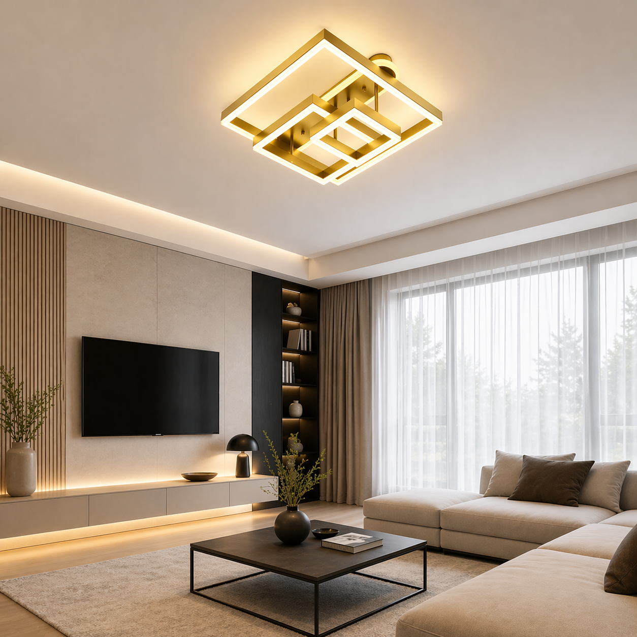 Lustra LED cu Telecomanda Azele 3 Tipuri de Lumini 240W Auriu