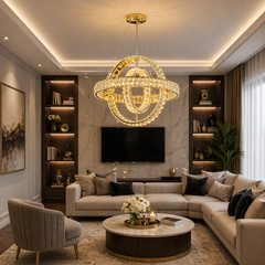 Pendul LED Aura 195W Cristal cu Telecomanda 3 Tipuri de Lumini Auriu