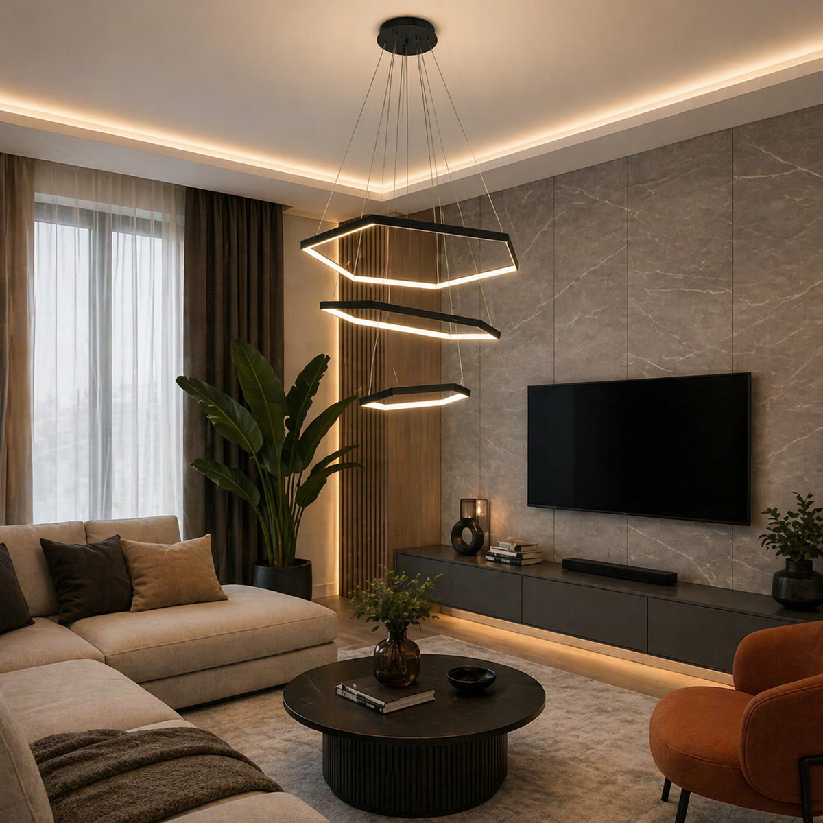 Pendul LED Diametru 80 + 60 + 40cm 160W Urban Lumina Neutra Negru