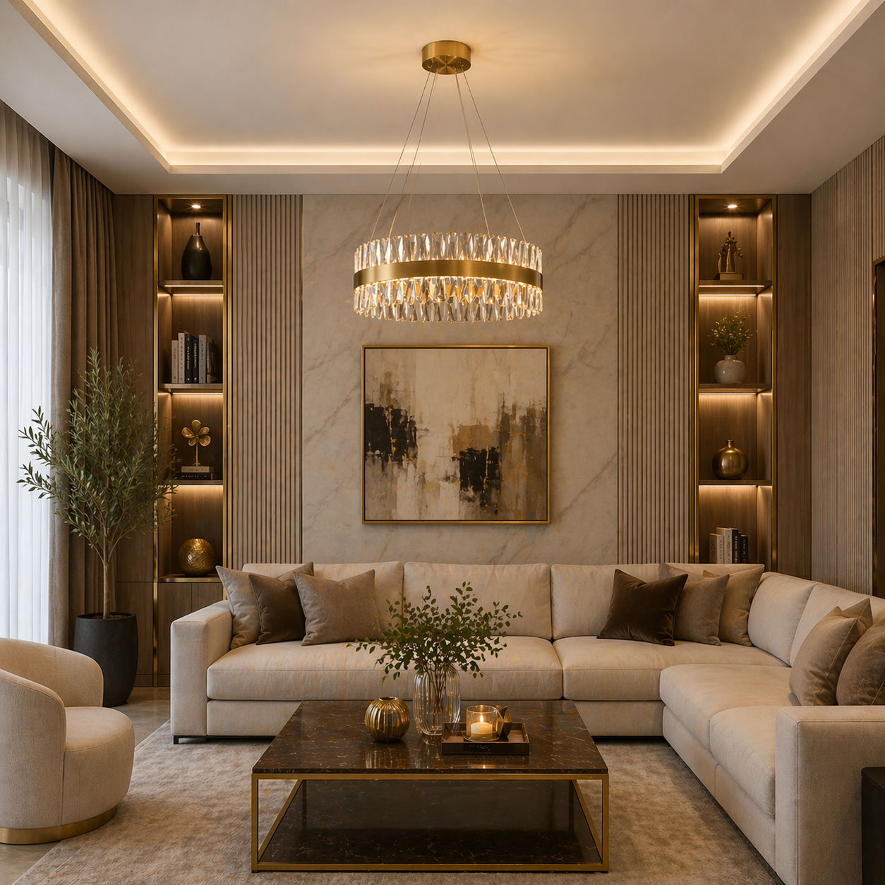 Pendul LED Diametru 40cm 60W Cristal cu Telecomanda Nemesis 3 Tipuri de Lumini Auriu