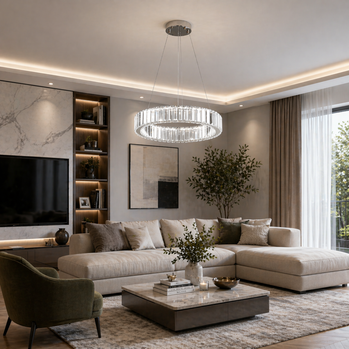 Pendul LED Diametru 40cm 64W Cristal cu Telecomanda Crystal 3 Tipuri de Lumini Argintiu