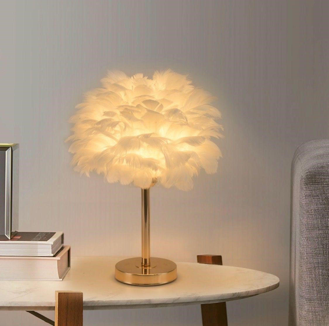 Veioza Fluffy 1xE27 35cm Auriu+Alb