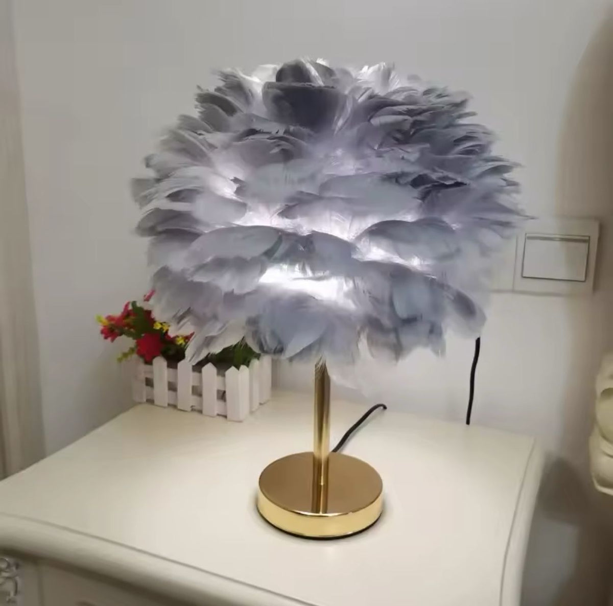 Veioza Fluffy 1xE27 35cm Auriu+Fumuriu