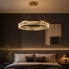 Pendul LED Kris 50cm 60W cu Telecomanda 3 Tipuri de Lumini Auriu