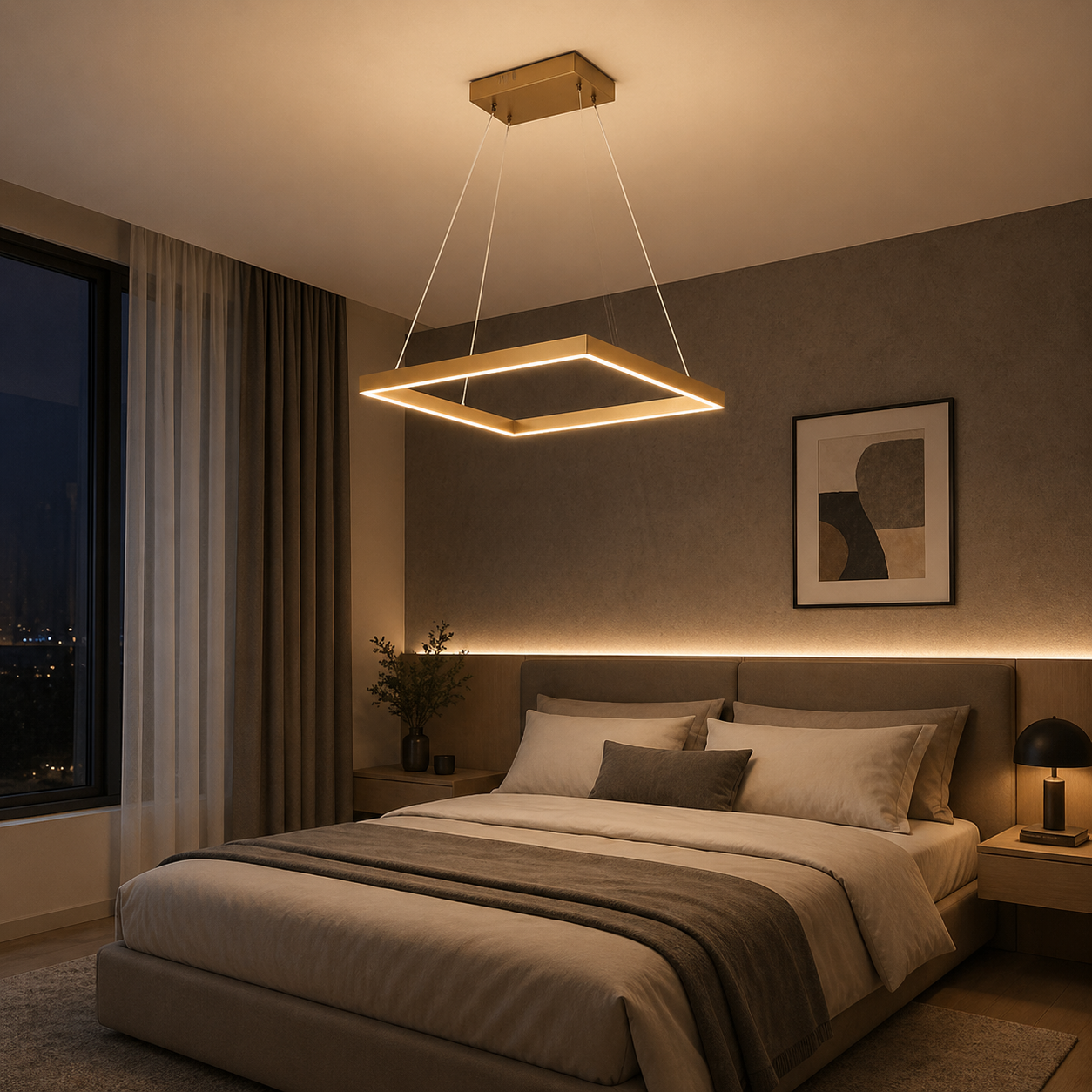 Pendul LED Diametru 45cm 62W cu Telecomanda Urban 3 Tipuri de Lumini Auriu