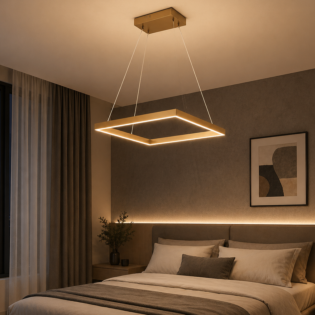 Pendul LED Diametru 45cm 62W cu Telecomanda Urban 3 Tipuri de Lumini Auriu