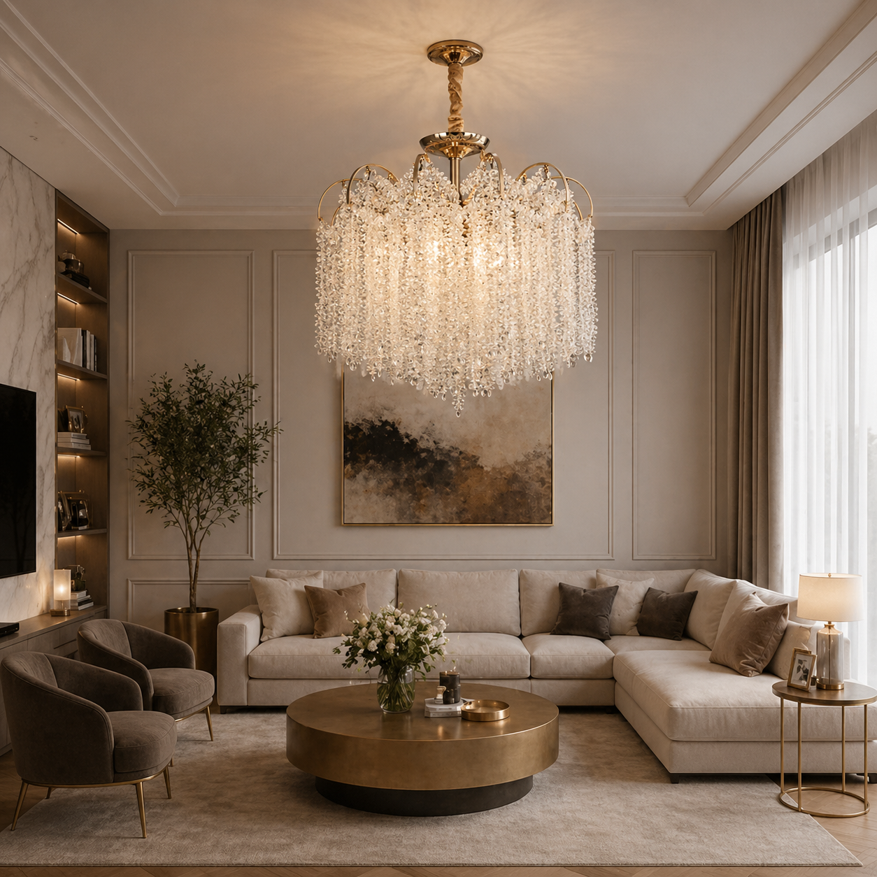 Candelabru Crux Diametru 60cm Auriu + Alb