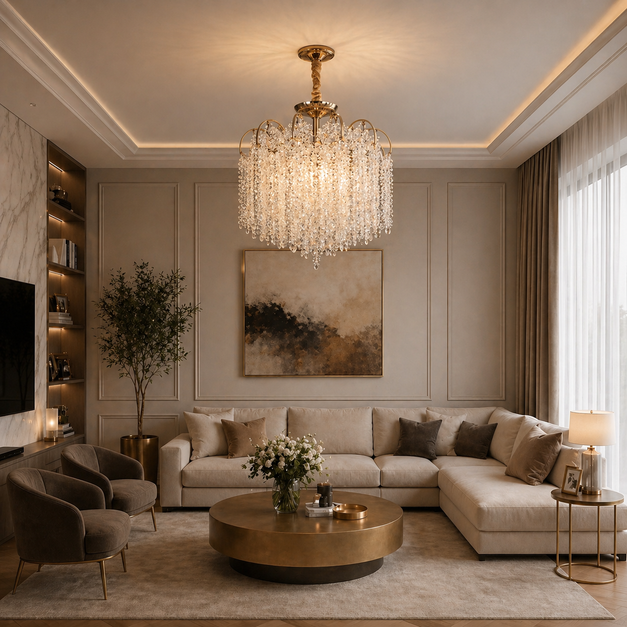 Candelabru Crux Diametru 50cm Auriu + Alb