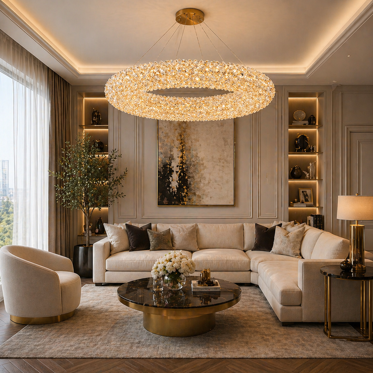 Pendul LED 60cm 80W Glow 3 Tipuri de Lumini Auriu