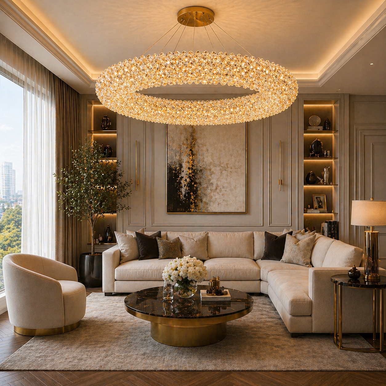 Pendul LED 80cm 100W Glow 3 Tipuri de Lumini Auriu