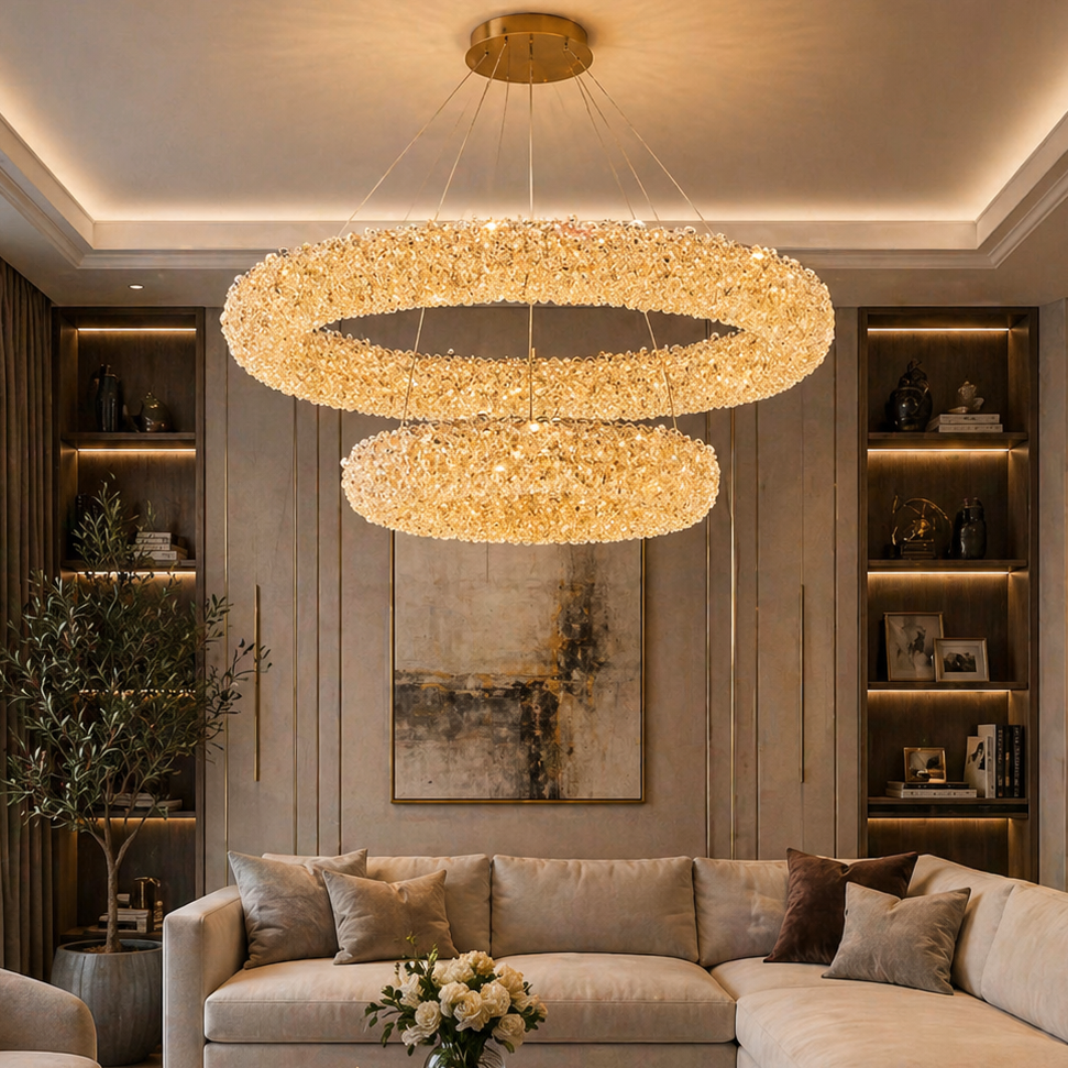 Pendul LED 60 + 40cm 100W cu Telecomanda Glow 3 Tipuri de Lumini Auriu
