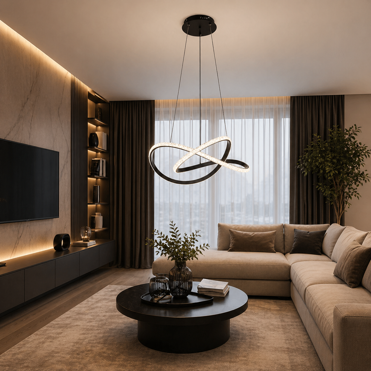 Pendul LED 60cm 104W cu Telecomanda Trinity 3 Tipuri de Lumini Negru