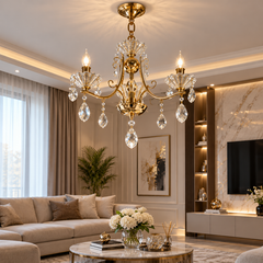 Candelabru Clasic Auriu cu Cristale 3 Brate