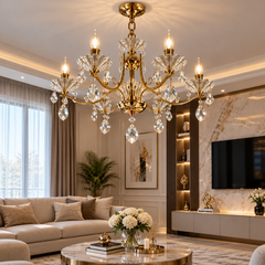 Candelabru Clasic Auriu cu Cristale 5 Brate