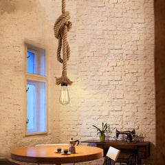 Pendul rustic negru E27 din metal si sfoara pentru terasa si foisor