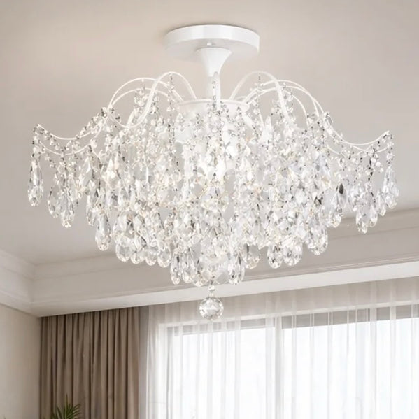 Candelabru Clasic Alb cu Cristale Diametru 65cm