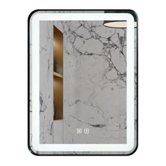 Oglinda LED de baie 70x90 cm cu ramă neagră și buton touch